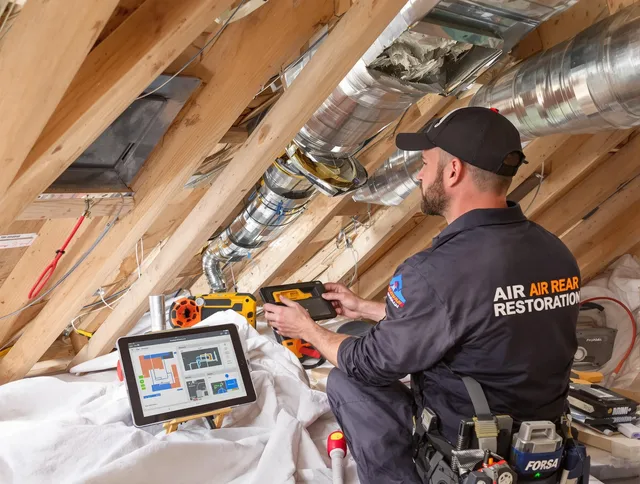Valley Falls Air Duct Cleaning technician performing precise duct repair work in Valley Falls