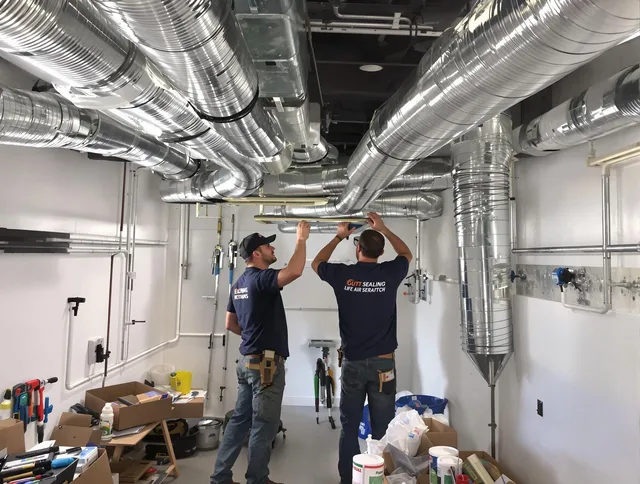 Valley Falls Air Duct Cleaning technician applying professional duct sealing solutions in Valley Falls