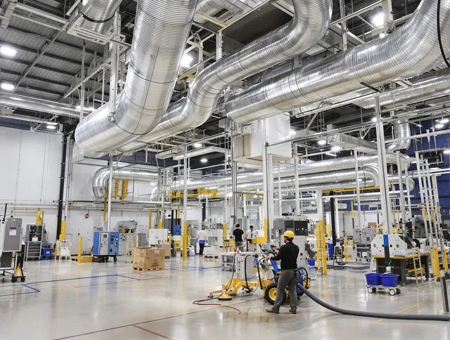 Valley Falls Air Duct Cleaning team performing comprehensive industrial duct cleaning at a large facility in Valley Falls